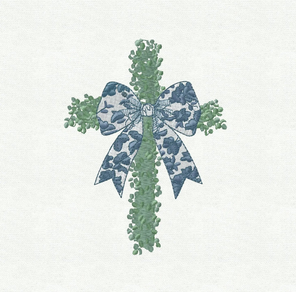 Cross Topiary with Chinoiserie Bow Embroidery Design: 9 Stitch Files, Instant Download