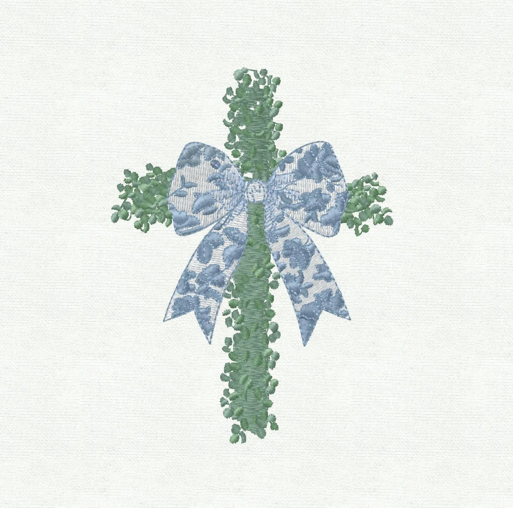 Cross Topiary with Chinoiserie Bow Embroidery Design: 9 Stitch Files, Instant Download