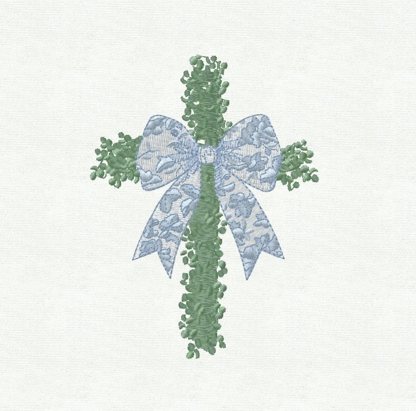 Cross Topiary with Chinoiserie Bow Embroidery Design: 9 Stitch Files, Instant Download