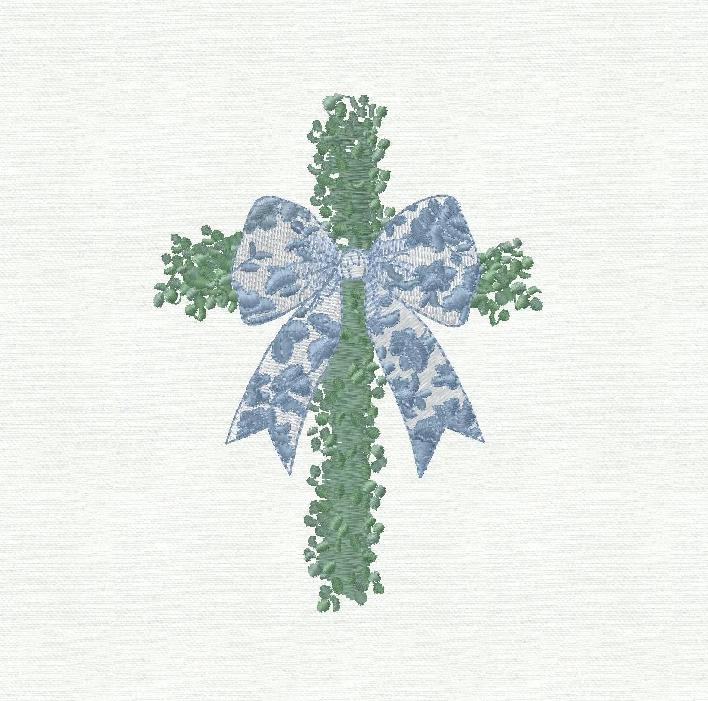 Cross Topiary with Chinoiserie Bow Embroidery Design: 9 Stitch Files, Instant Download