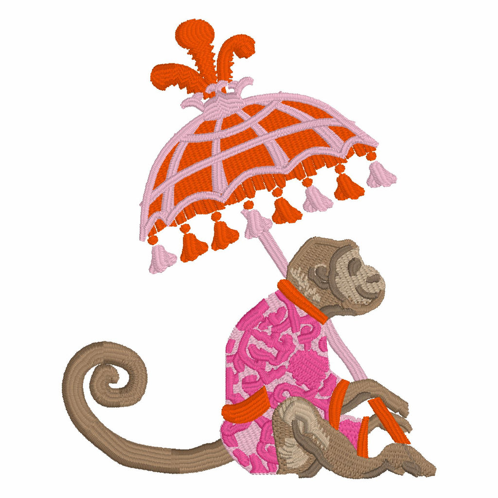 Chinoiserie Monkey Embroidery Design: Parasol Umbrella (9 Formats - Instant Download)