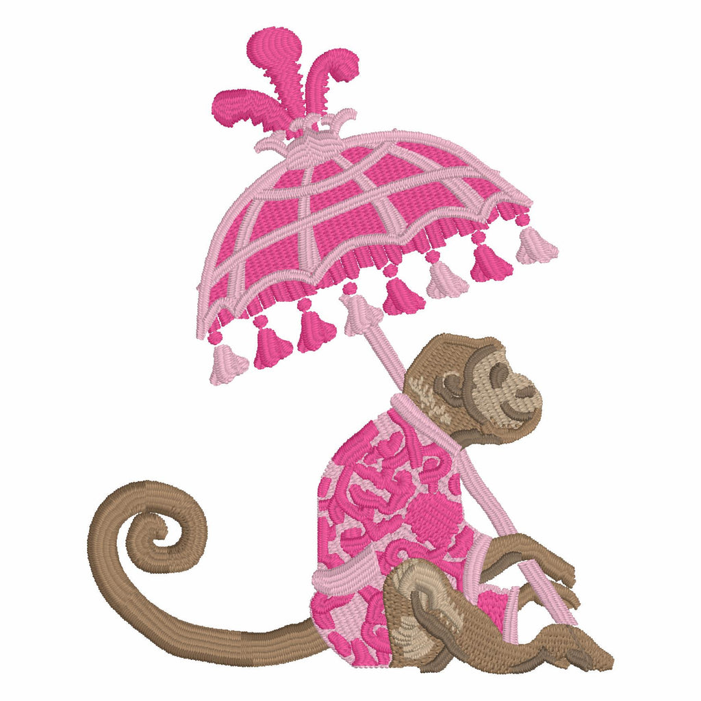 Chinoiserie Monkey Embroidery Design: Parasol Umbrella (9 Formats - Instant Download)