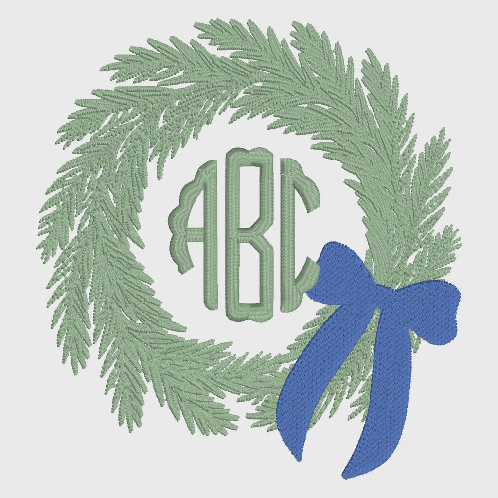 Bow Christmas Wreath Embroidery Design with Bow: Monogram Frame (10 Stitch File Formats)