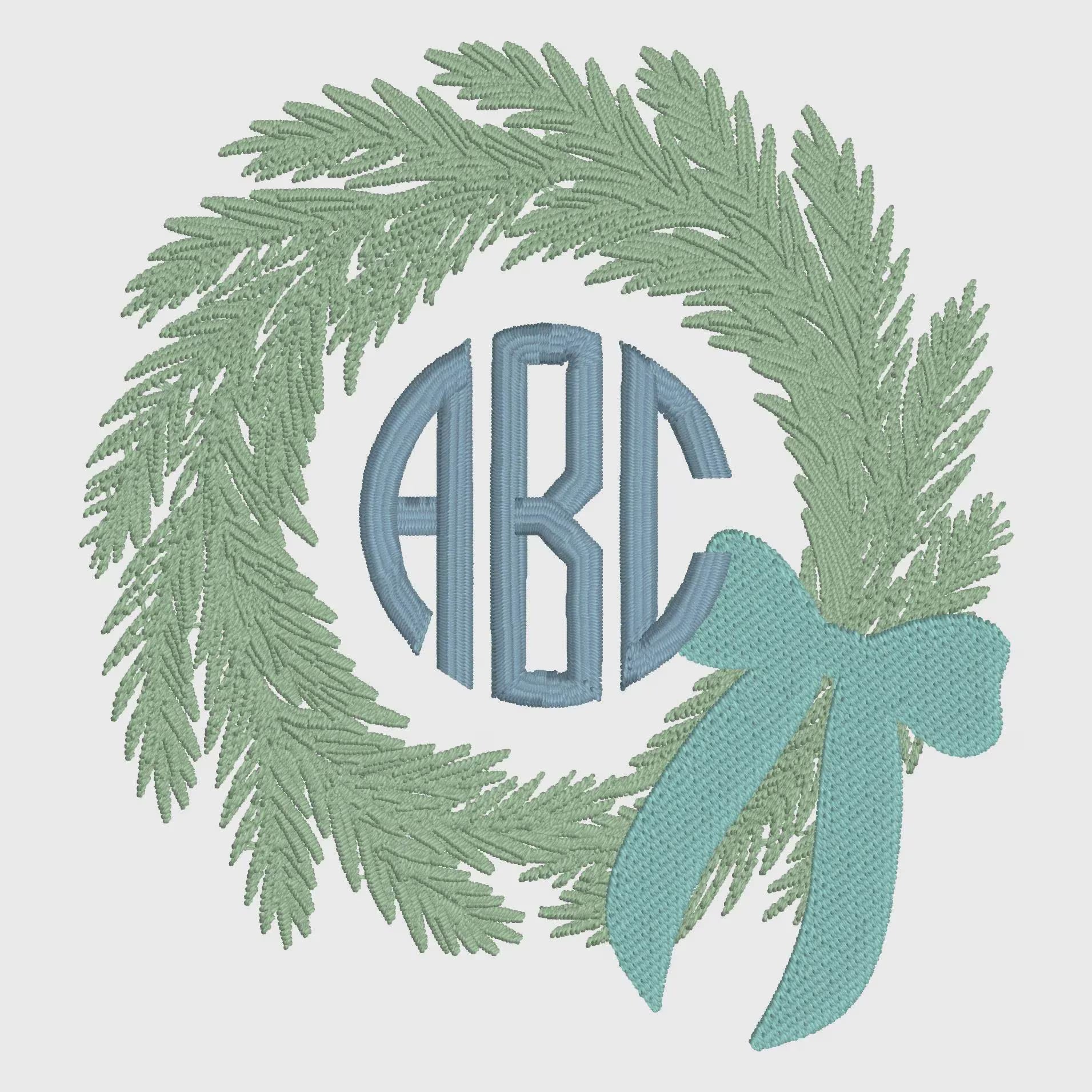 Bow Christmas Wreath Embroidery Design with Bow: Monogram Frame (10 Stitch File Formats)