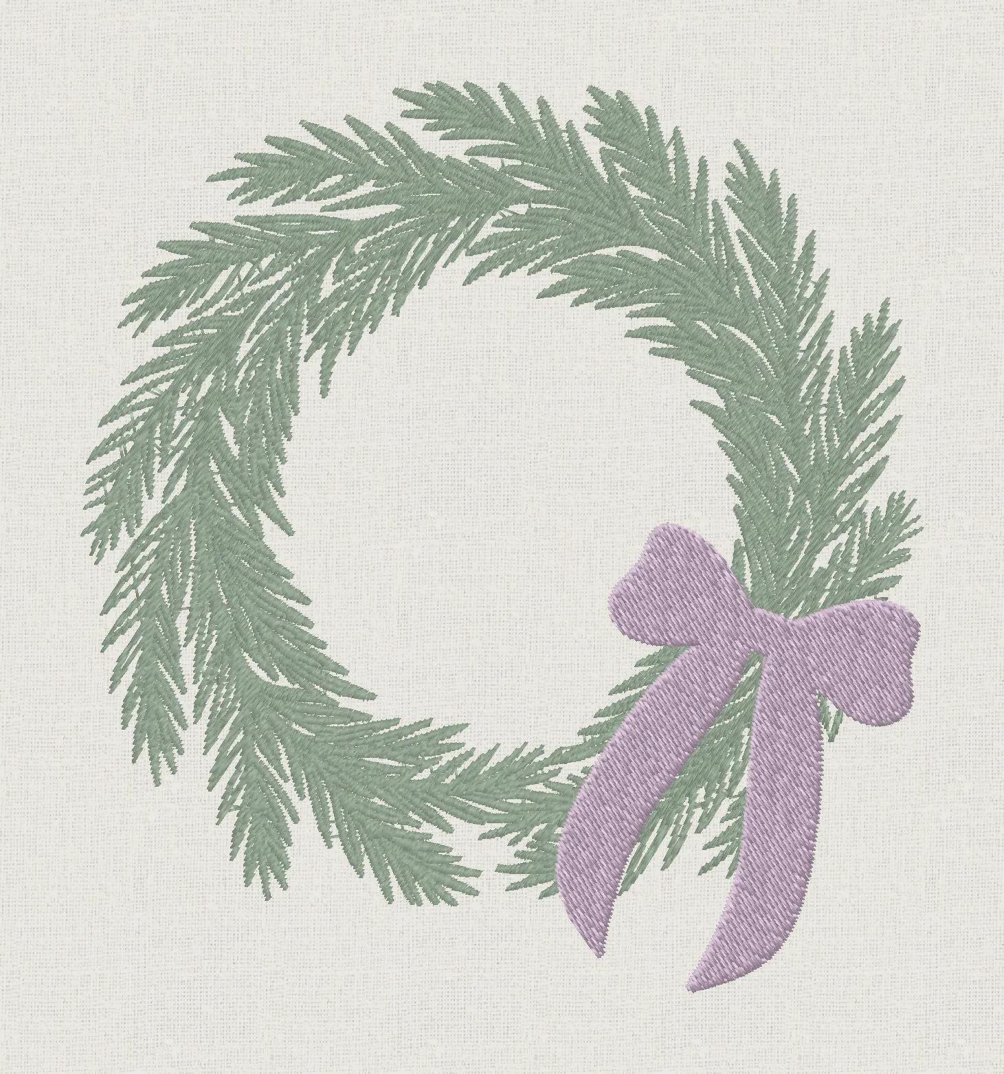 Bow Christmas Wreath Embroidery Design with Bow: Monogram Frame (10 Stitch File Formats)