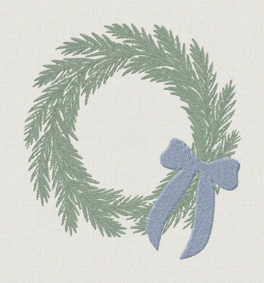 Bow Christmas Wreath Embroidery Design with Bow: Monogram Frame (10 Stitch File Formats)