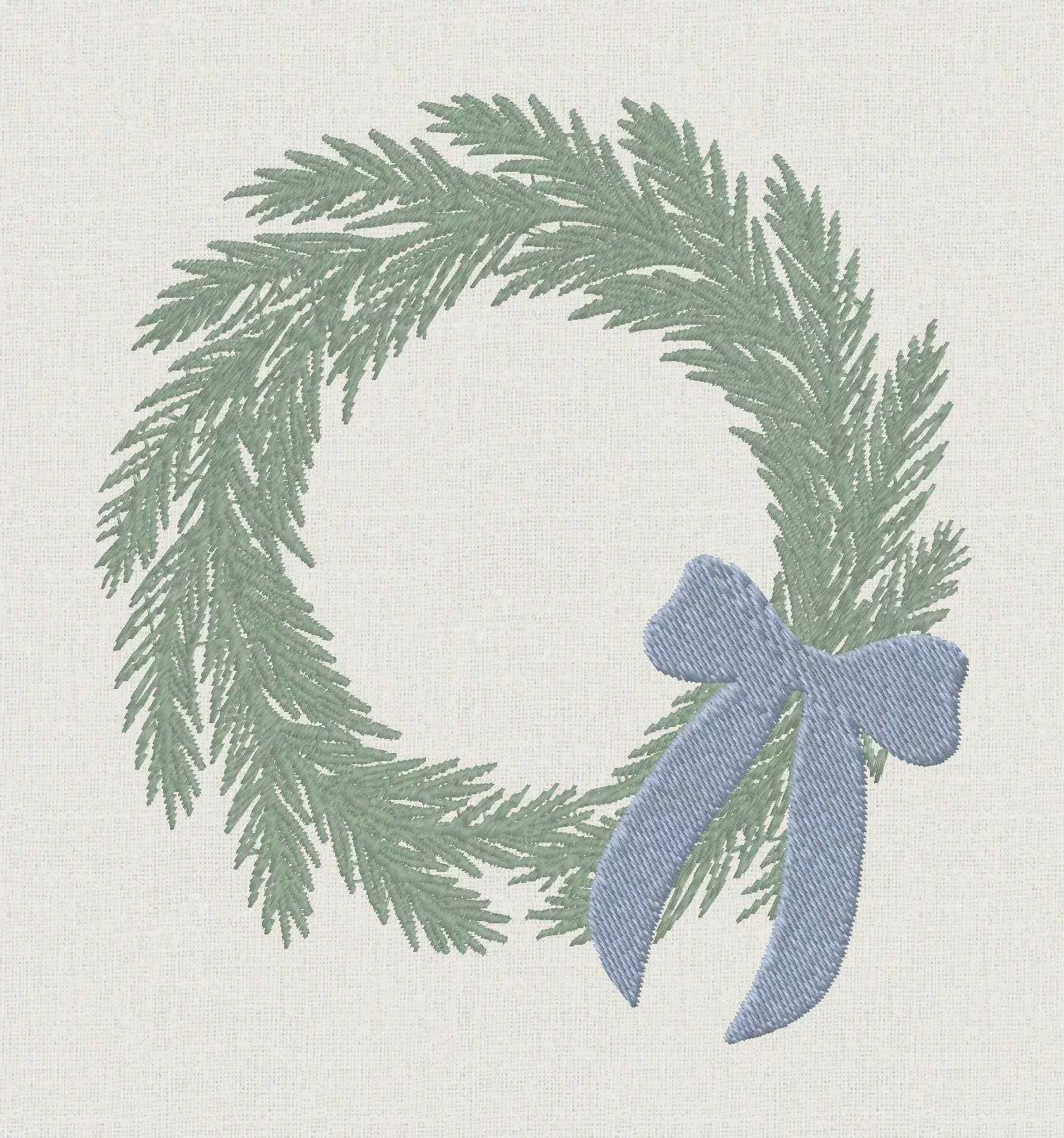 Bow Christmas Wreath Embroidery Design with Bow: Monogram Frame (10 Stitch File Formats)