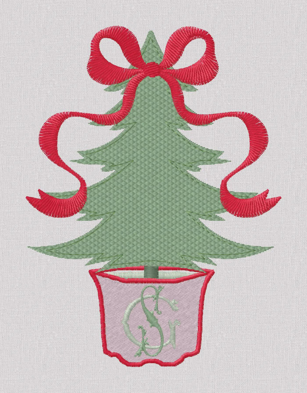 2 Sizes Bow Topped Christmas Tree Monogram Frame Embroidery Design: 4" & 5", 10 Formats