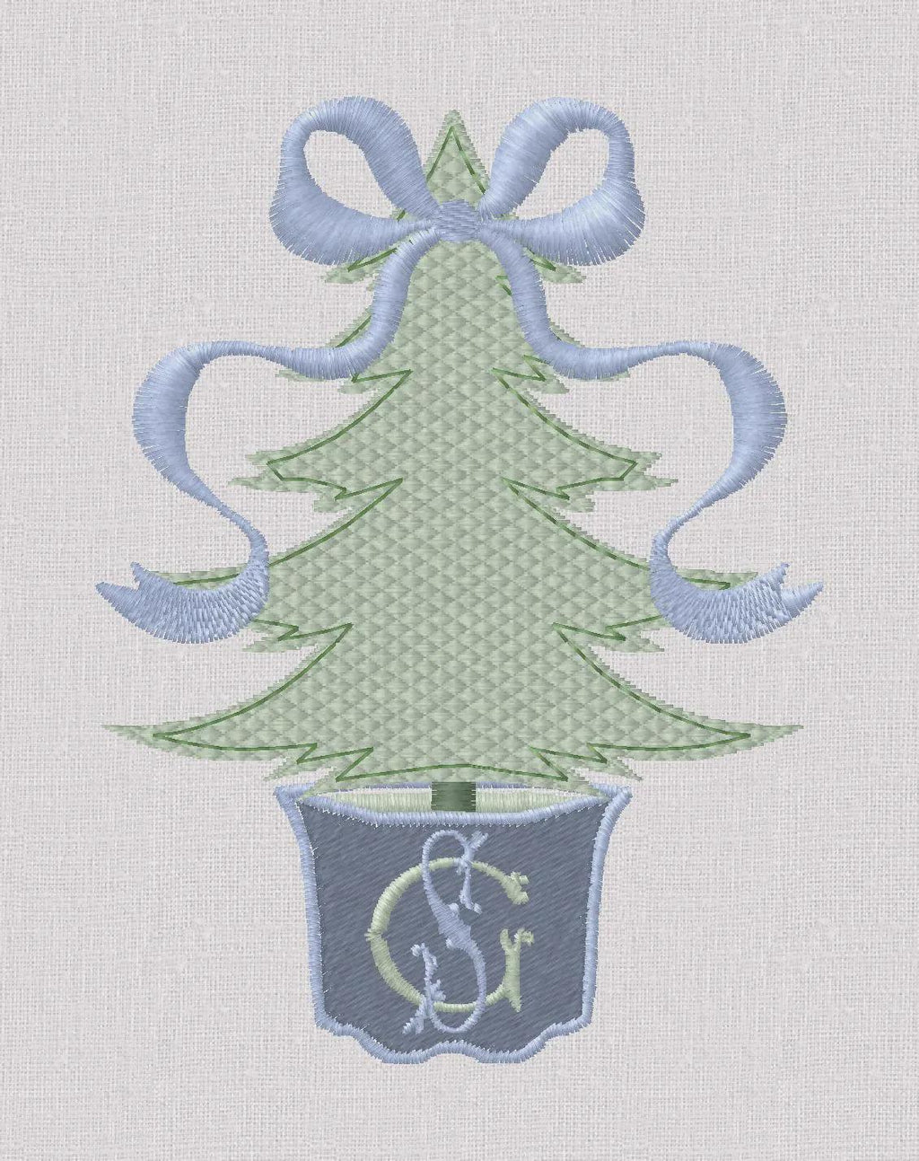 2 Sizes Bow Topped Christmas Tree Monogram Frame Embroidery Design: 4" & 5", 10 Formats