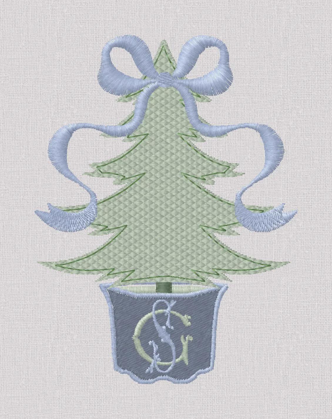 2 Sizes Bow Topped Christmas Tree Monogram Frame Embroidery Design: 4" & 5", 10 Formats