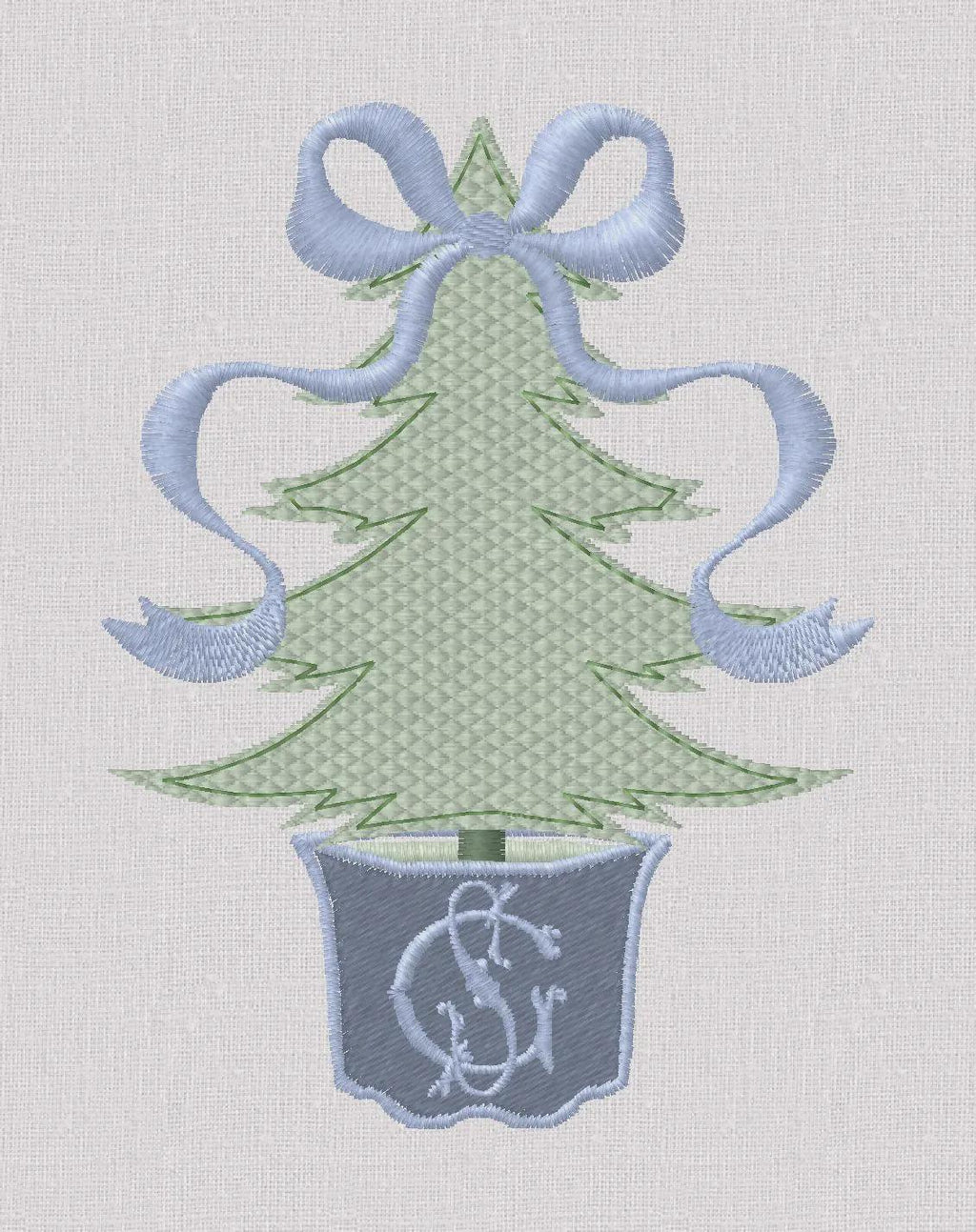 2 Sizes Bow Topped Christmas Tree Monogram Frame Embroidery Design: 4" & 5", 10 Formats