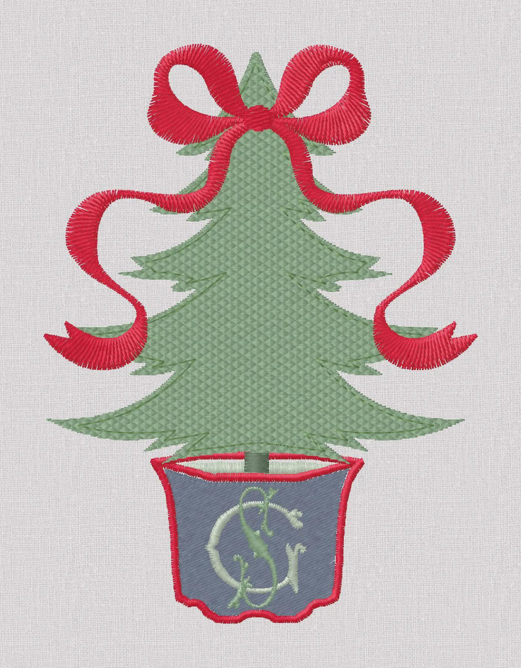 2 Sizes Bow Topped Christmas Tree Monogram Frame Embroidery Design: 4" & 5", 10 Formats