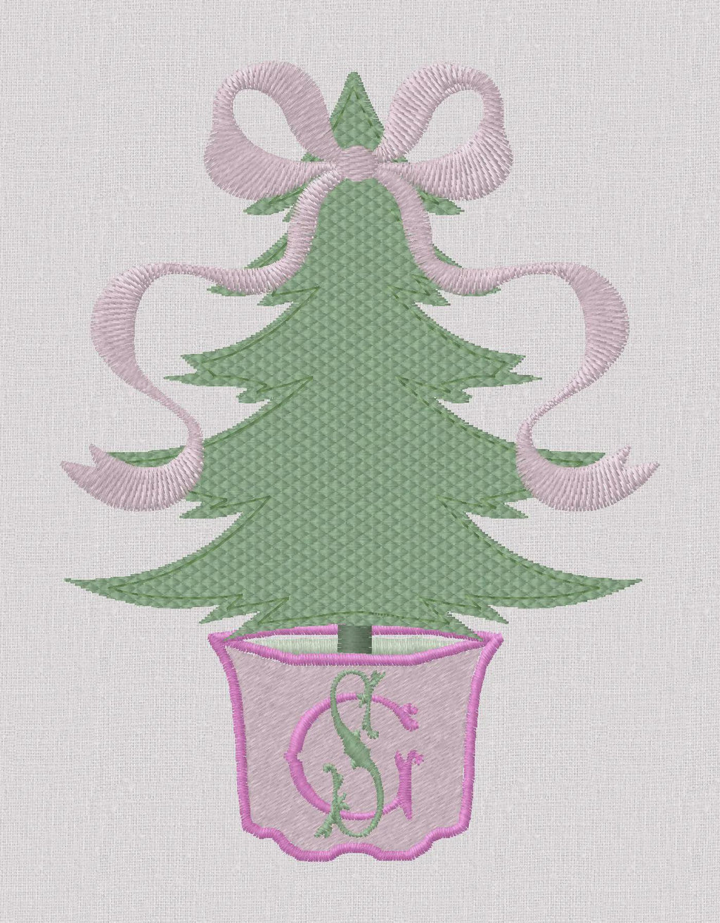 2 Sizes Bow Topped Christmas Tree Monogram Frame Embroidery Design: 4" & 5", 10 Formats