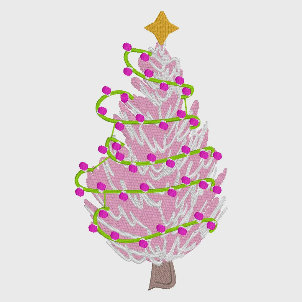 4 inch Pink Christmas Tree Embroidery Design Files 10 Stitch Formats
