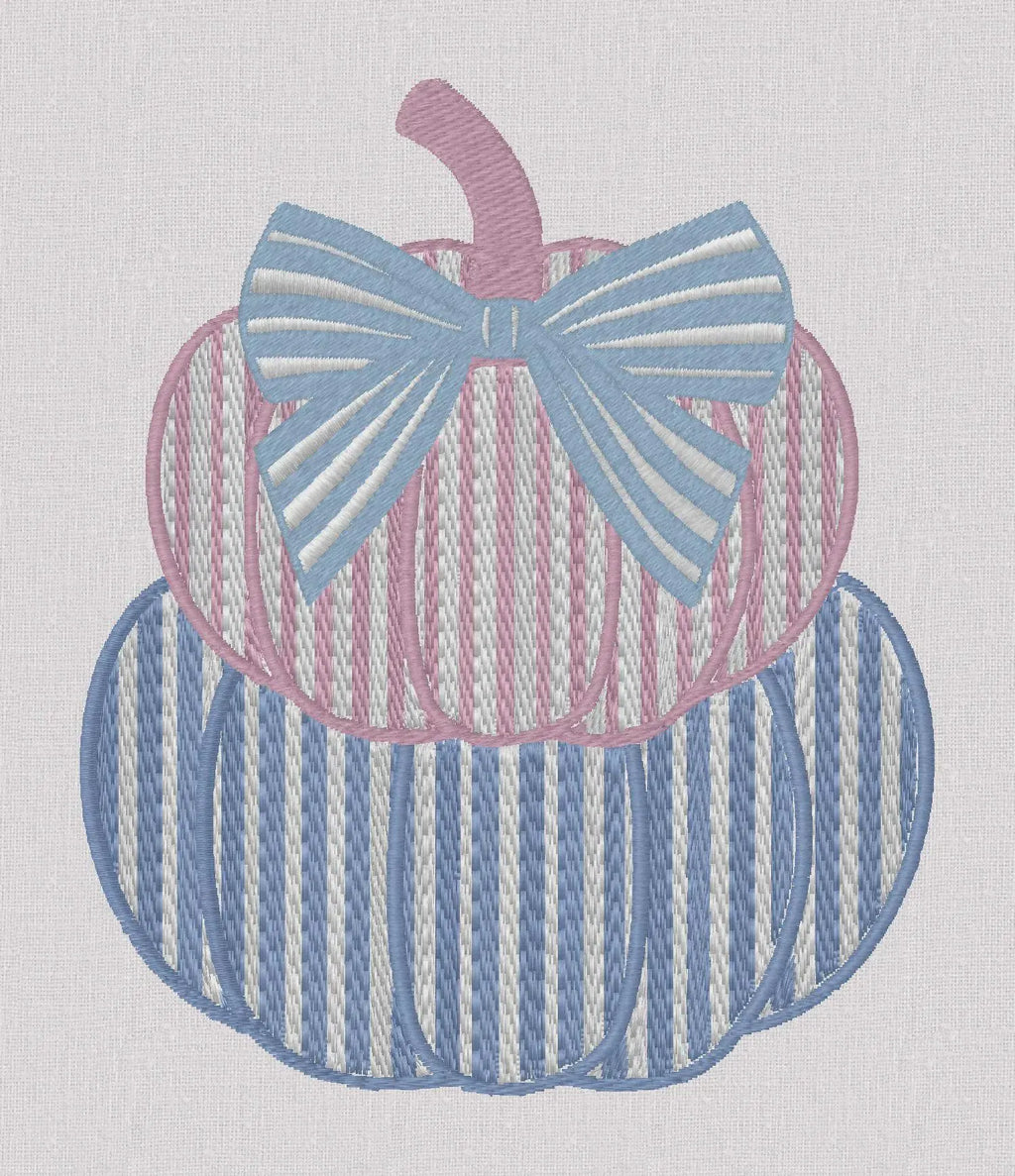 Striped Pumpkin Stack Embroidery File: Grandmillennial Fall Design (10 Formats)