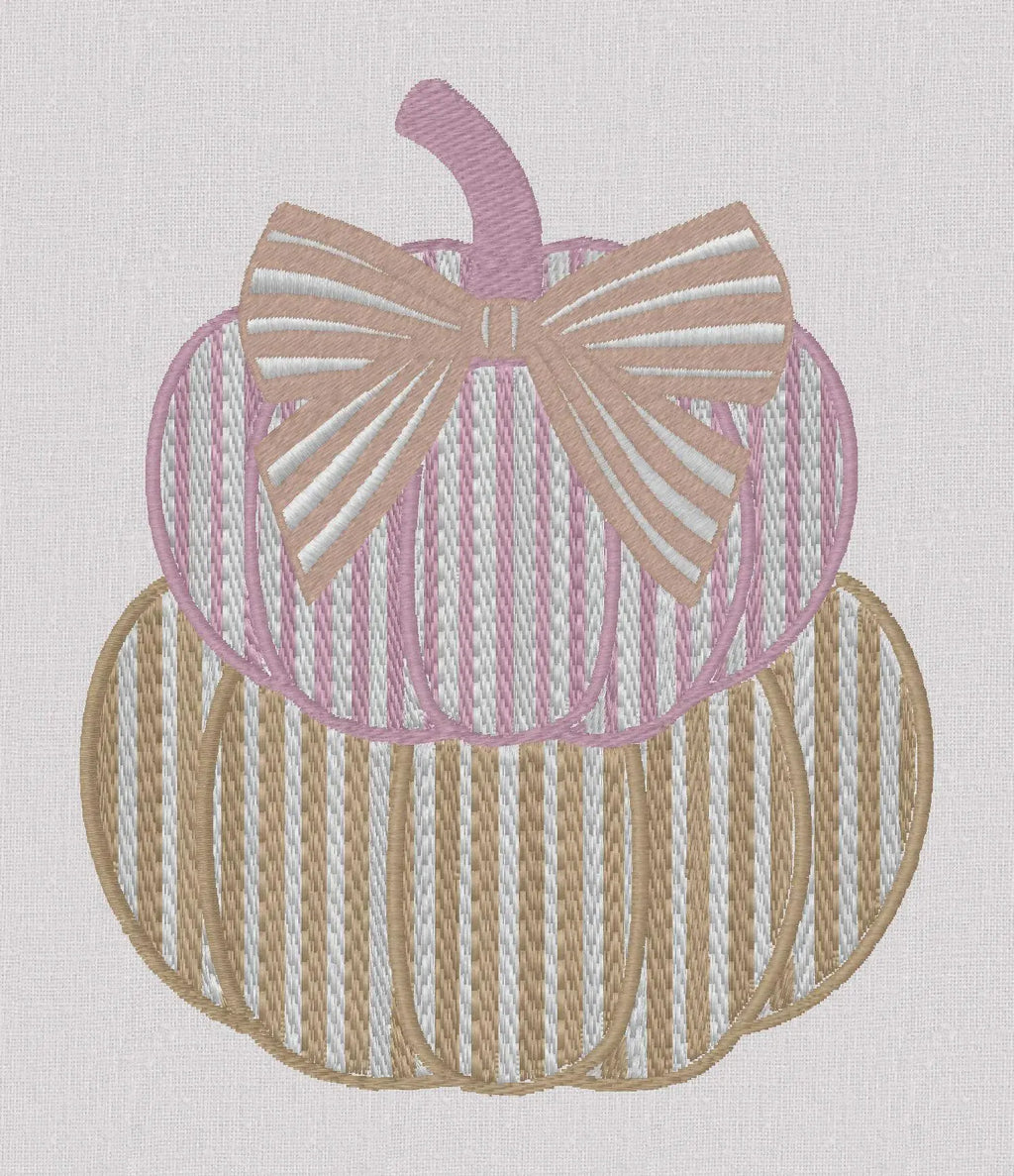 Striped Pumpkin Stack Embroidery File: Grandmillennial Fall Design (10 Formats)