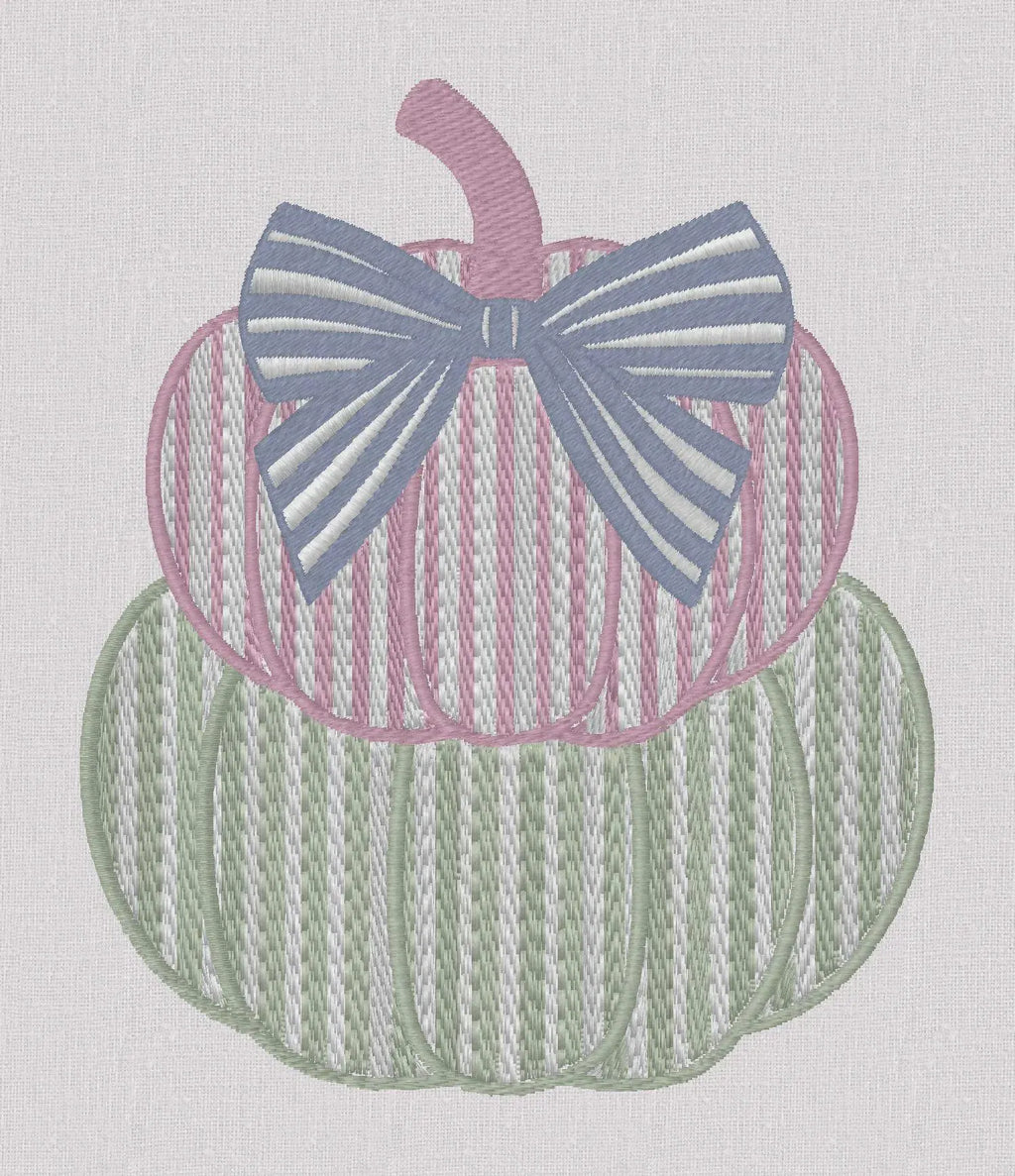 Striped Pumpkin Stack Embroidery File: Grandmillennial Fall Design (10 Formats)
