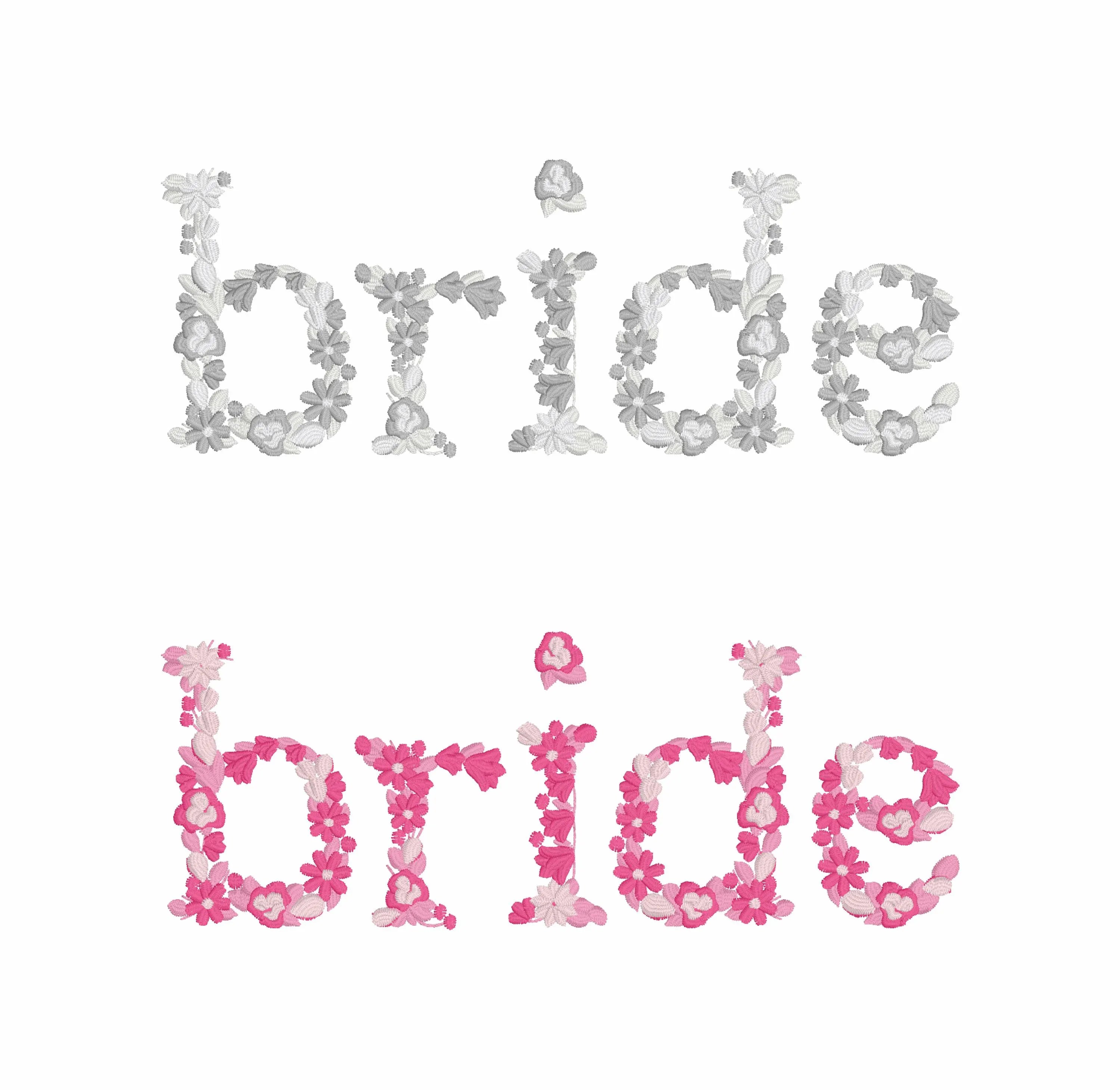 Bride Floral Lettering Embroidery Design (Instant Download)