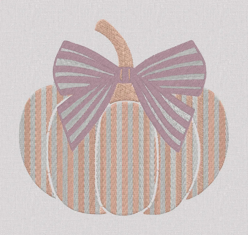 Grandmillenial Bow Topped Striped Pumpkin Embroidery File  Fall Stitch Design 10 sew formats
