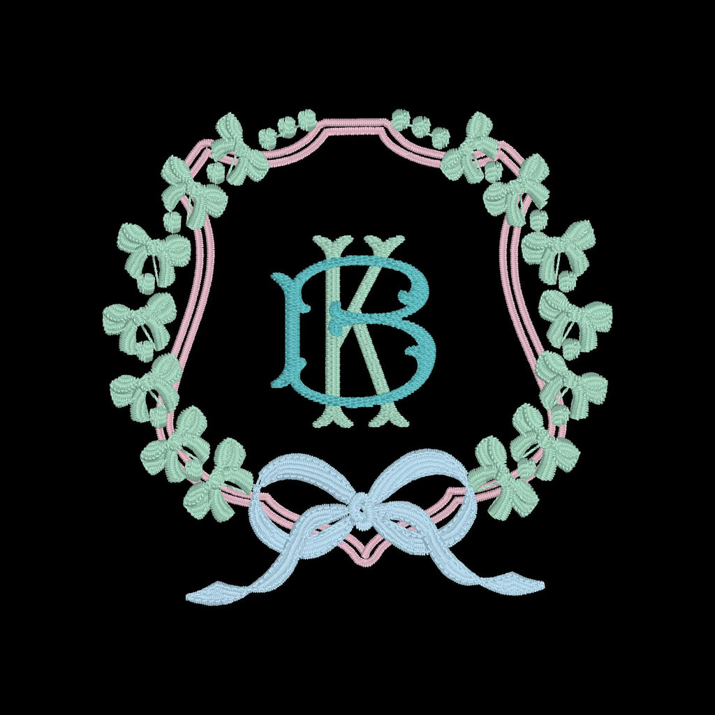 Coquette Embroidery File: Bow Wreath Monogram Frame (Digital Download)