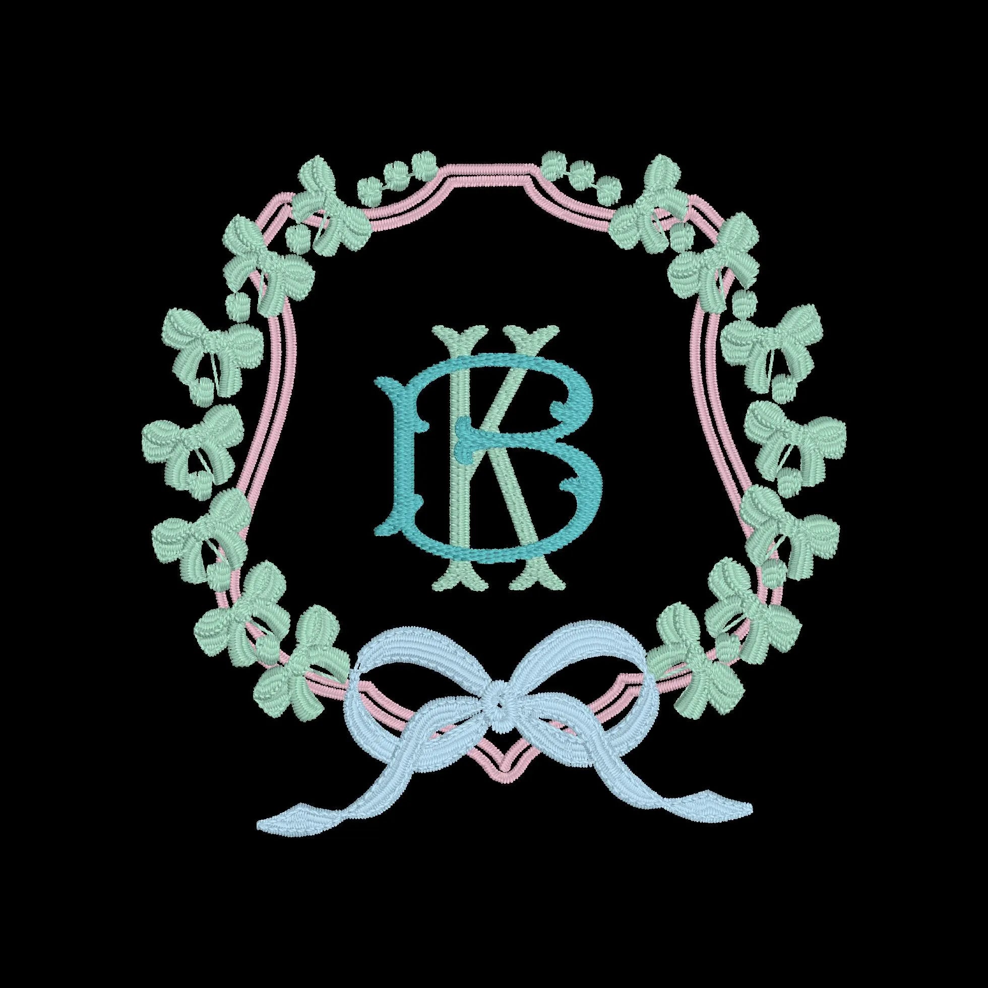Coquette Embroidery File: Bow Wreath Monogram Frame (Digital Download)