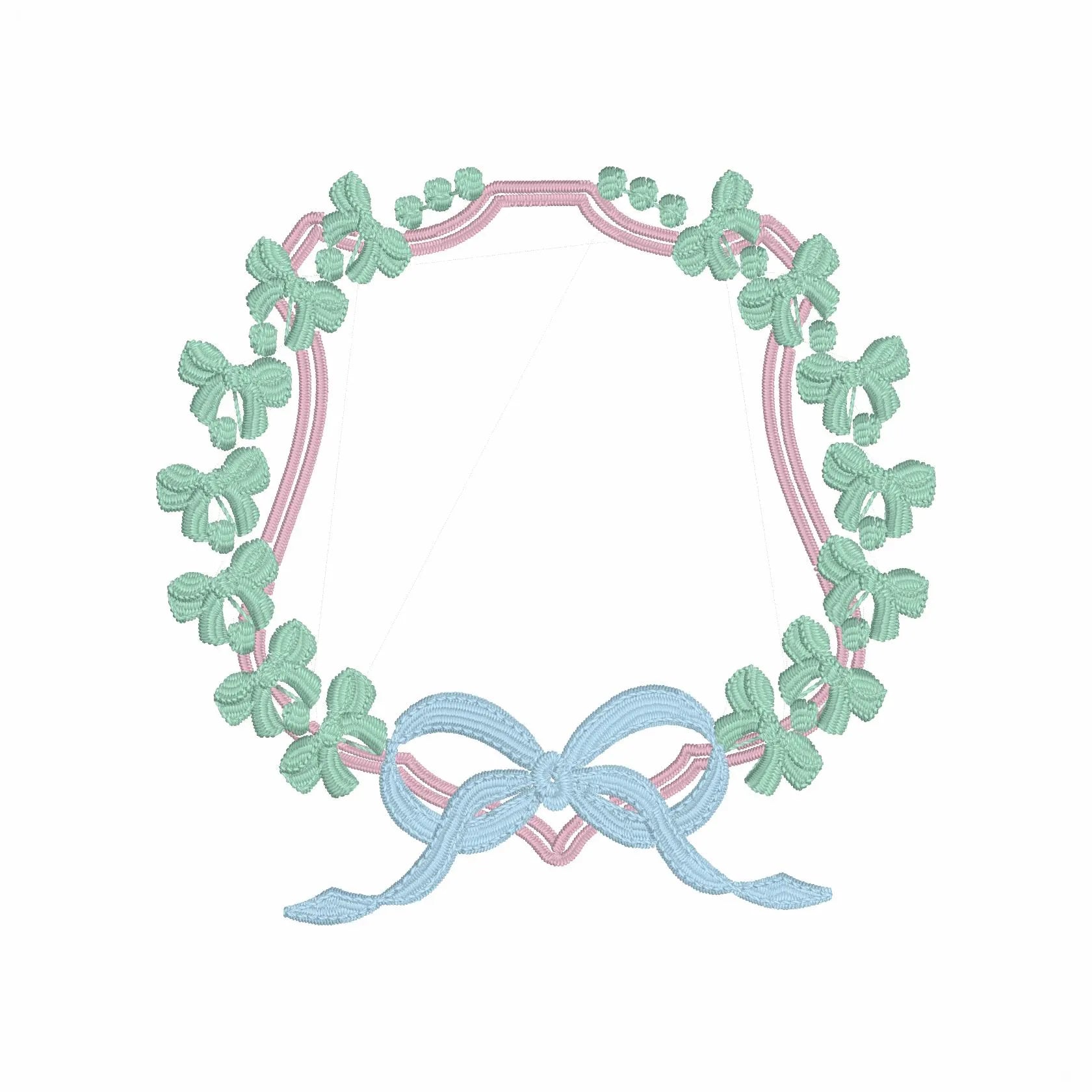 Coquette Embroidery File: Bow Wreath Monogram Frame (Digital Download)
