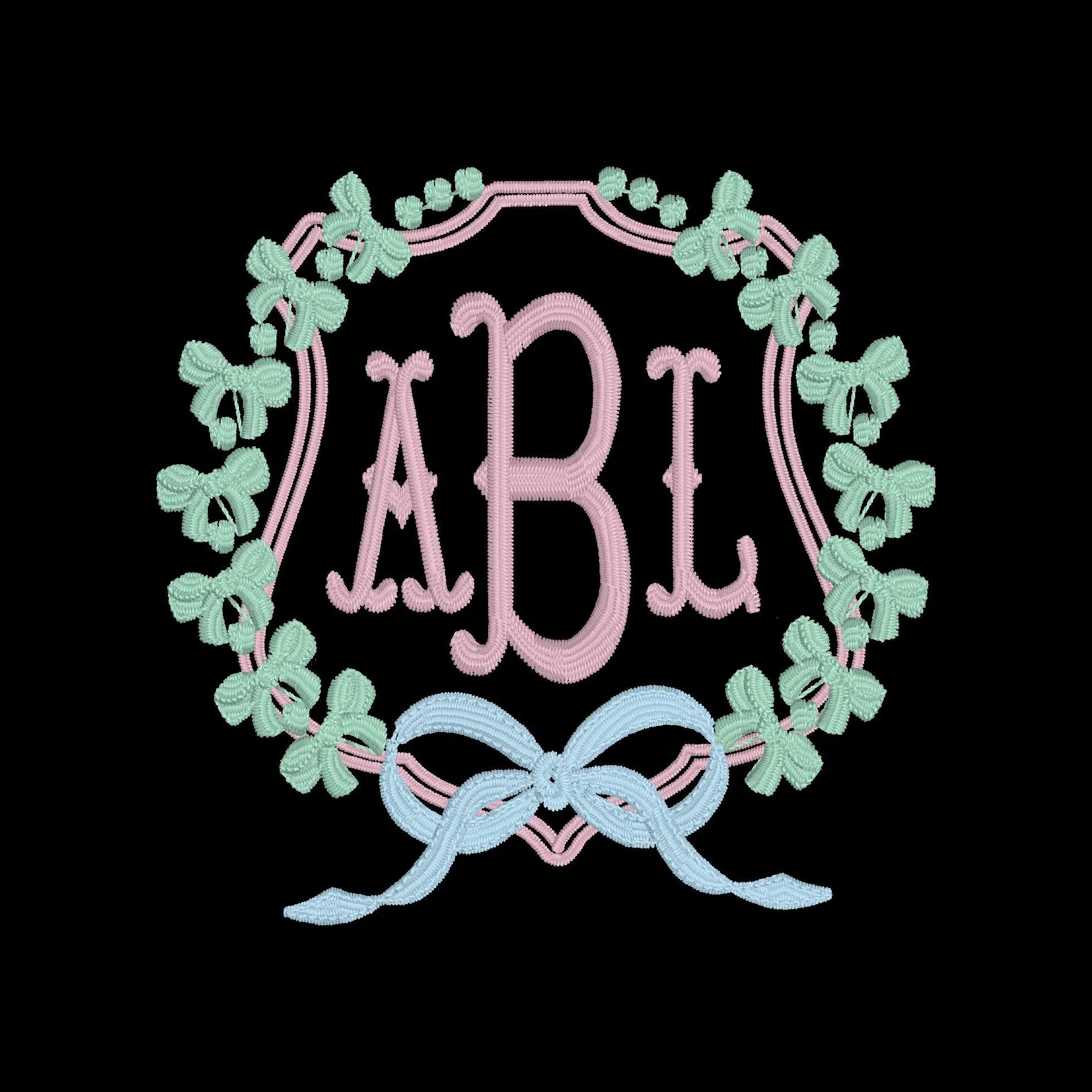 Coquette Embroidery File: Bow Wreath Monogram Frame (Digital Download)