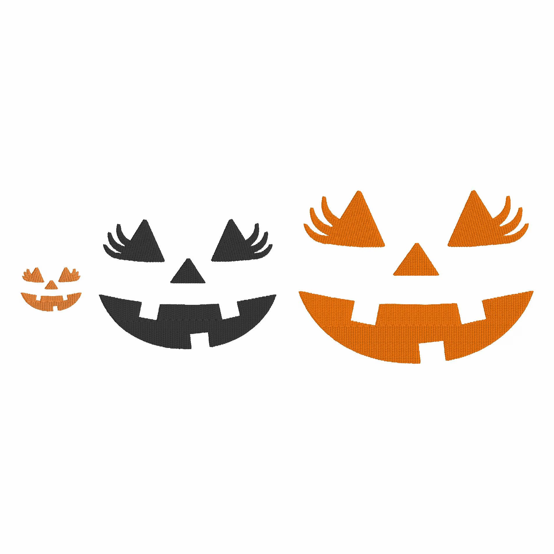 Jack-o'-Lantern Pumpkin Face Appliques: Halloween Embroidery File (4 inch, 2 Designs, 10 Formats)