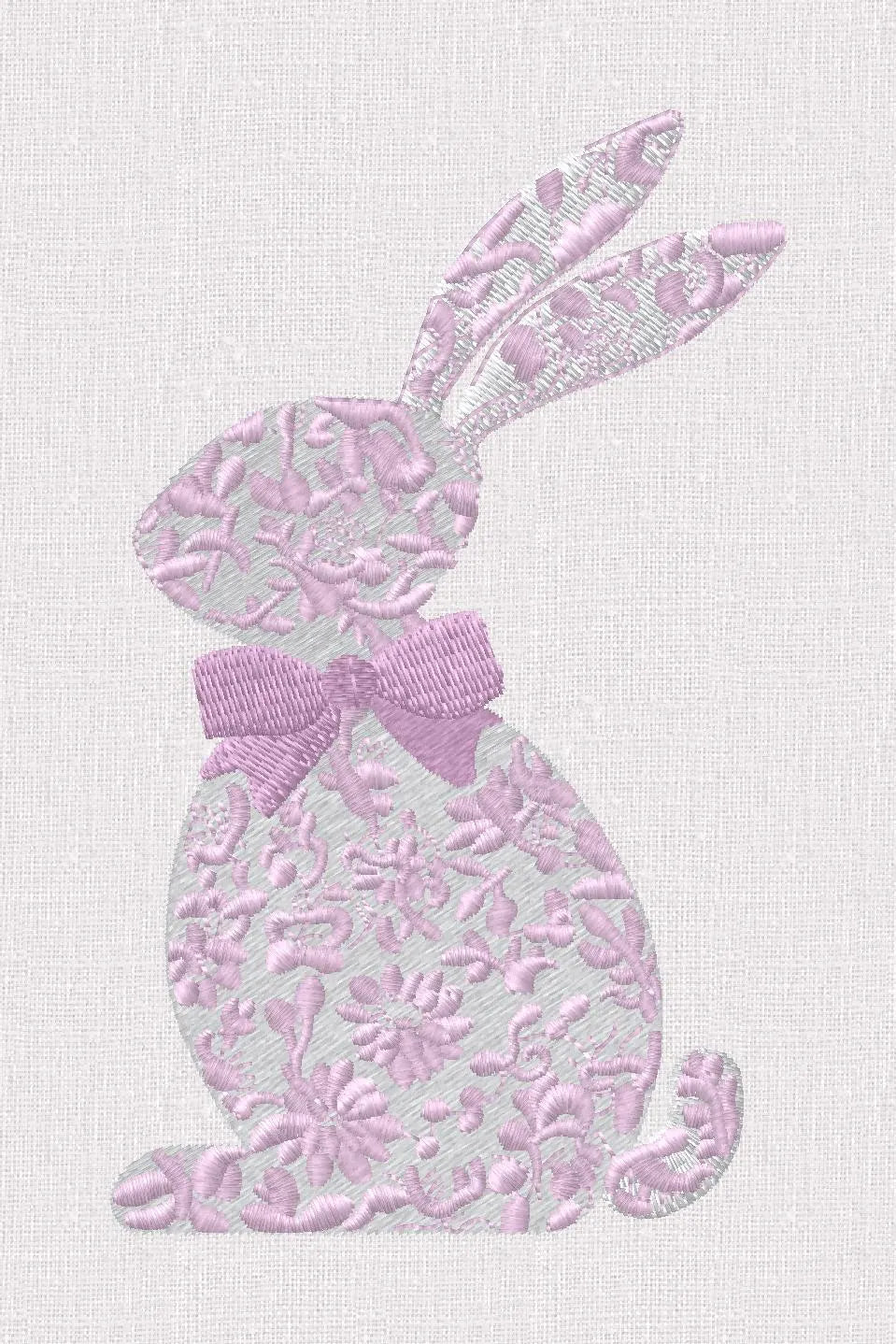 Chinoiserie Bunny Embroidery Design: 9 Stitch Files, Floral Rabbit with Bow for Instant Download
