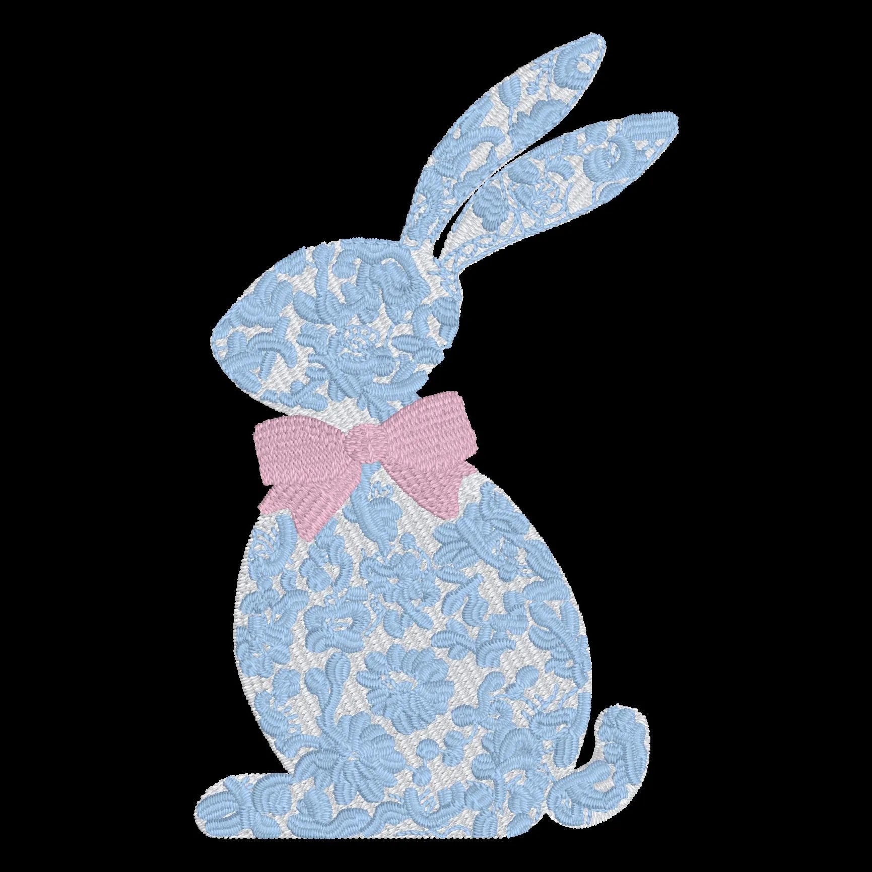 Chinoiserie Bunny Embroidery Design: 9 Stitch Files, Floral Rabbit with Bow for Instant Download