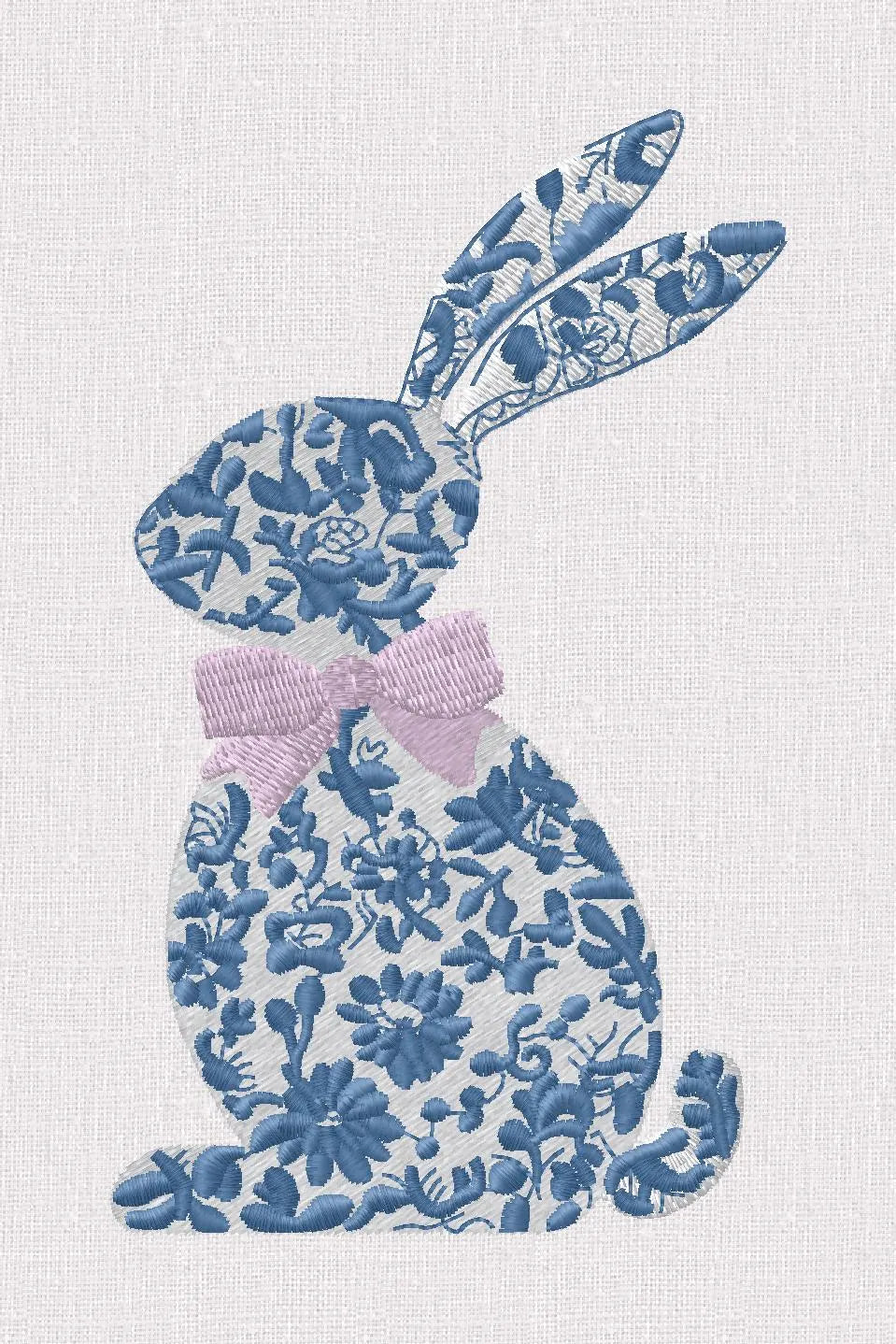 Chinoiserie Bunny Embroidery Design: 9 Stitch Files, Floral Rabbit with Bow for Instant Download