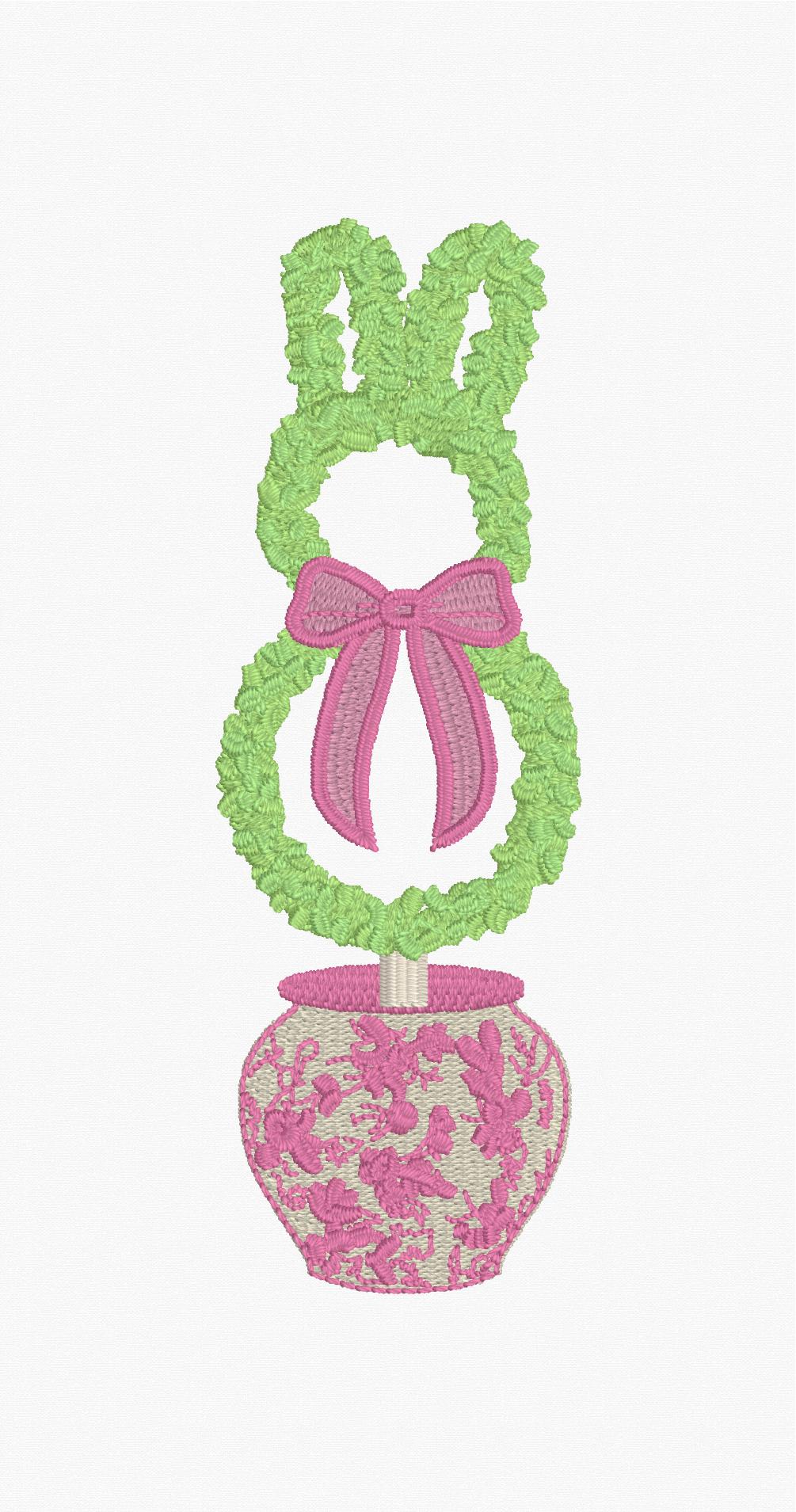 Chinoiserie Bunny Topiary Embroidery Design: 9 Stitch Files, Instant Download