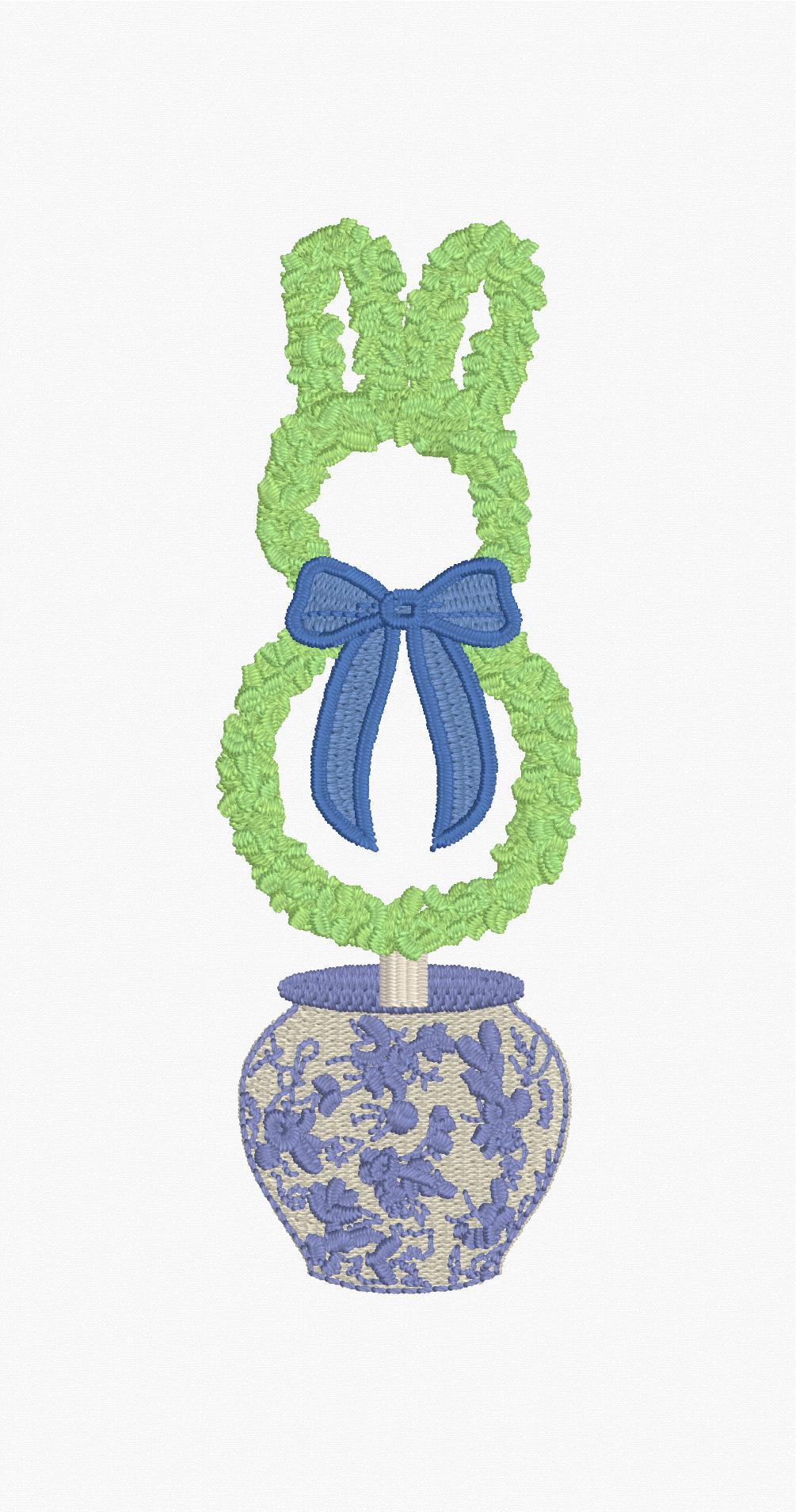 Chinoiserie Bunny Topiary Embroidery Design: 9 Stitch Files, Instant Download
