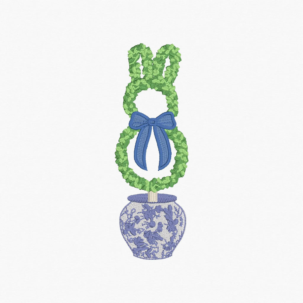Chinoiserie Bunny Topiary Embroidery Design: 9 Stitch Files, Instant Download