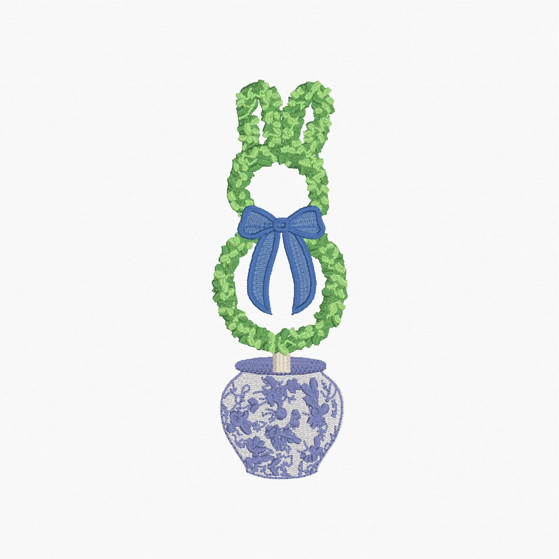 Chinoiserie Bunny Topiary Embroidery Design: 9 Stitch Files, Instant Download
