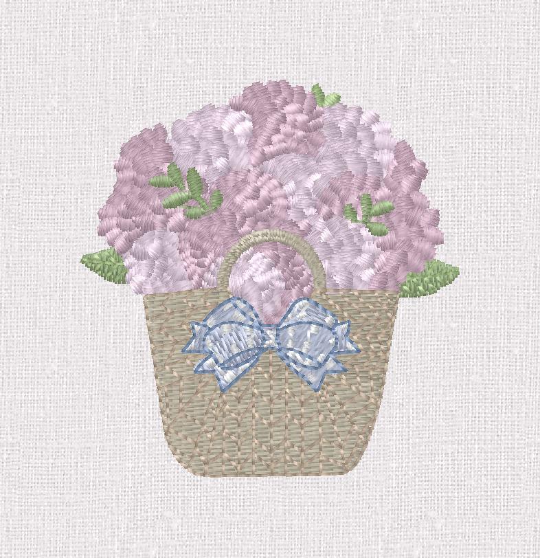 Hydrangea Basket Embroidery Design: 2 inch Grandmillennial Stitch File (10 File Formats)