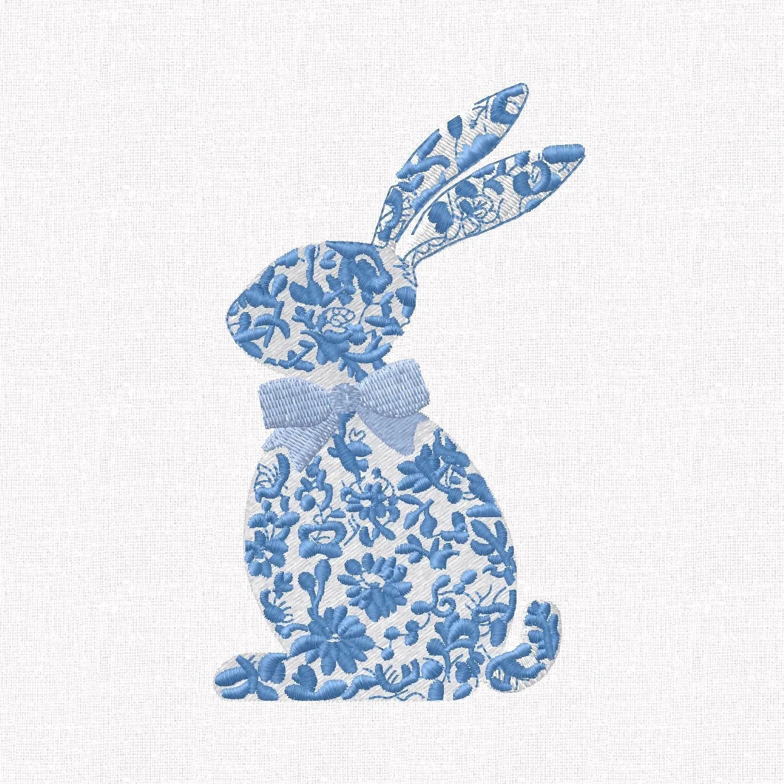 Chinoiserie Bunny Embroidery Design: 9 Stitch Files, Floral Rabbit with Bow for Instant Download