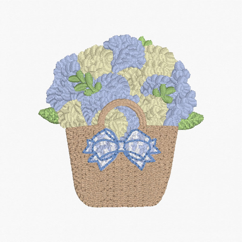 Hydrangea Basket Embroidery Design: 2 inch Grandmillennial Stitch File (10 File Formats)