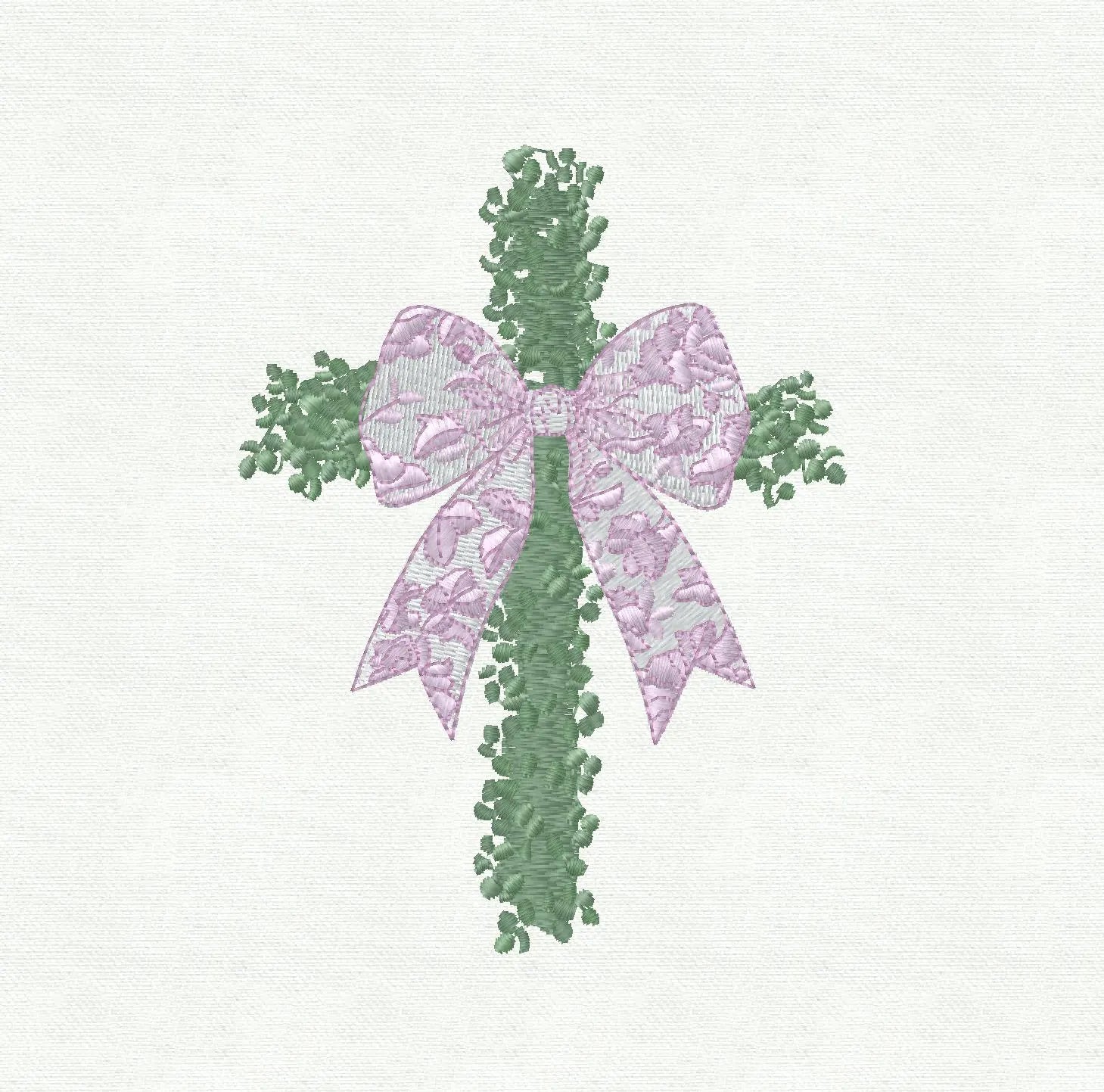 Cross Topiary with Chinoiserie Bow Embroidery Design: 9 Stitch Files, Instant Download