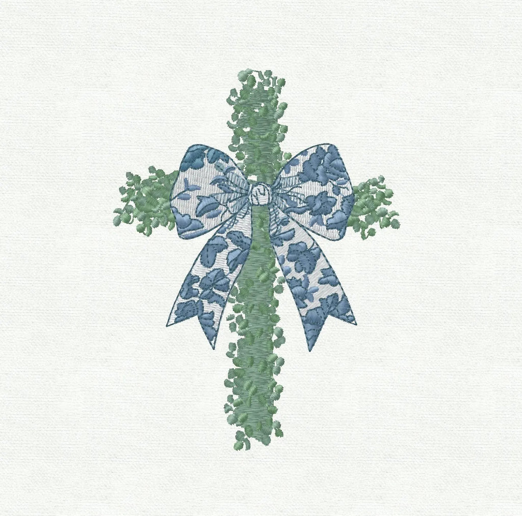 Cross Topiary with Chinoiserie Bow Embroidery Design: 9 Stitch Files, Instant Download