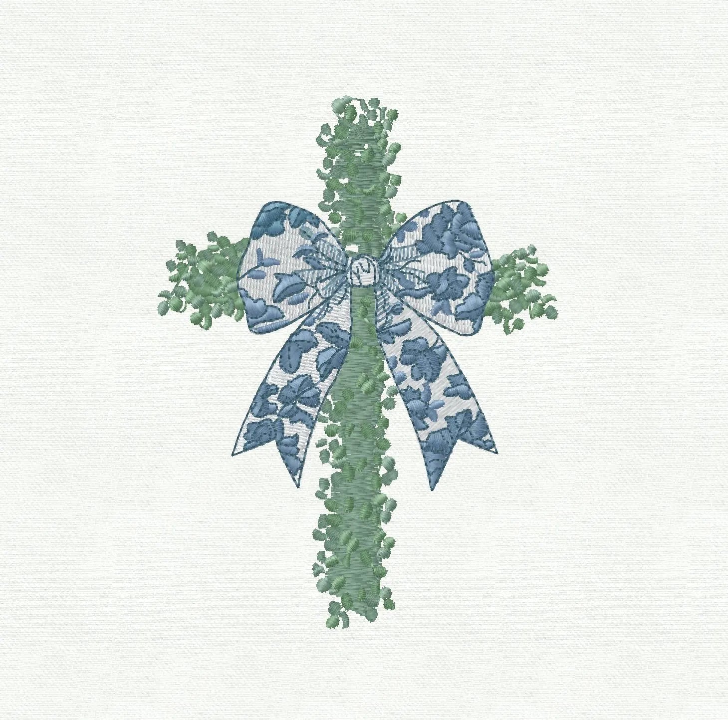 Cross Topiary with Chinoiserie Bow Embroidery Design: 9 Stitch Files, Instant Download