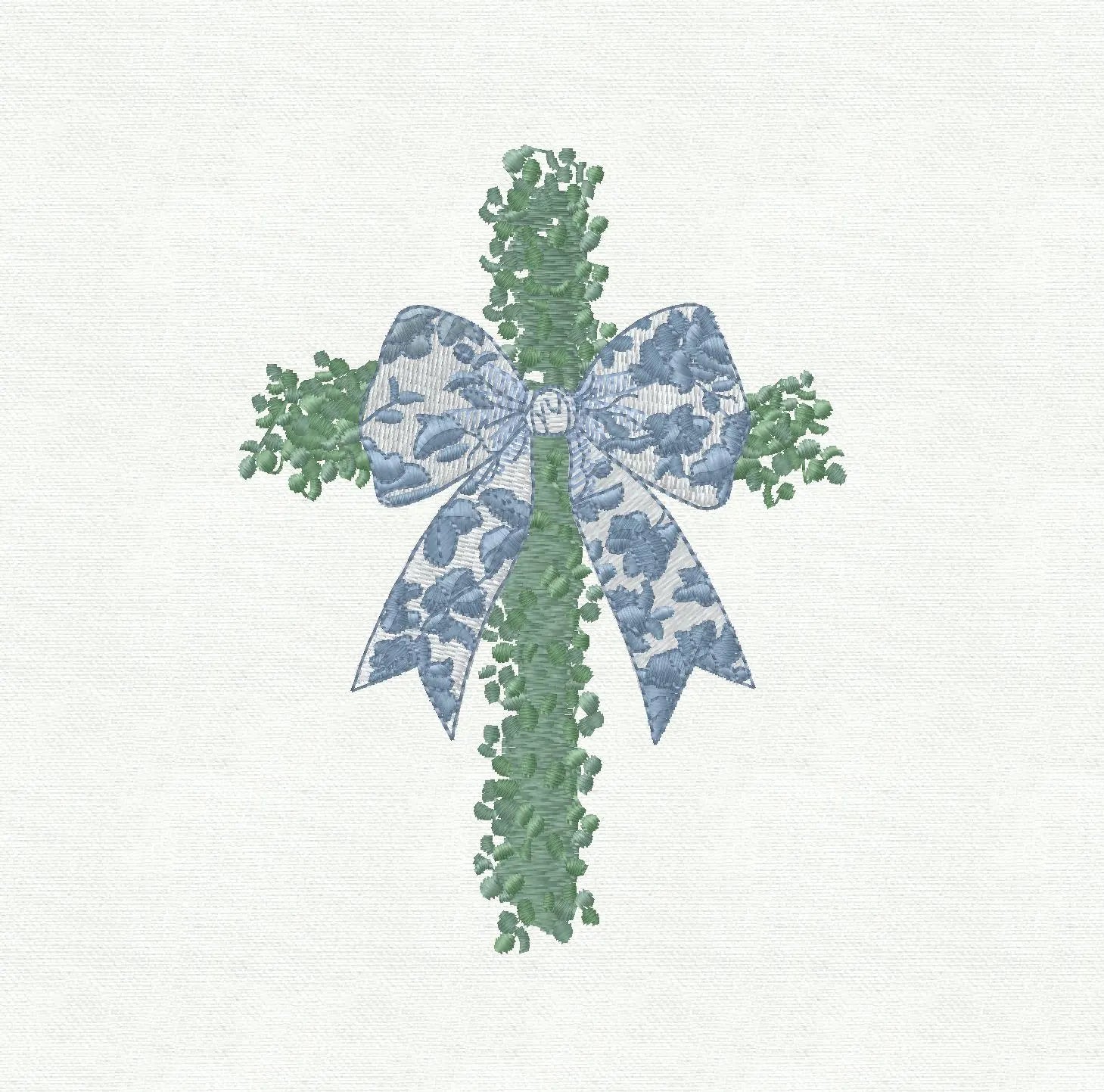 Cross Topiary with Chinoiserie Bow Embroidery Design: 9 Stitch Files, Instant Download