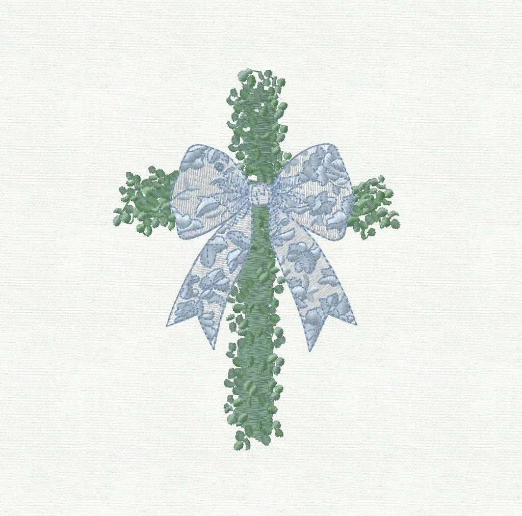 Cross Topiary with Chinoiserie Bow Embroidery Design: 9 Stitch Files, Instant Download