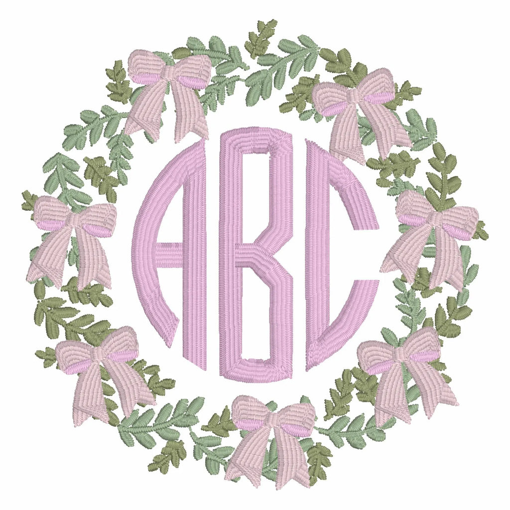 Grandmillennial Wreath Embroidery Design: Coquette Bow Monogram Frame (4 Inch, 10 Formats, Instant Download)