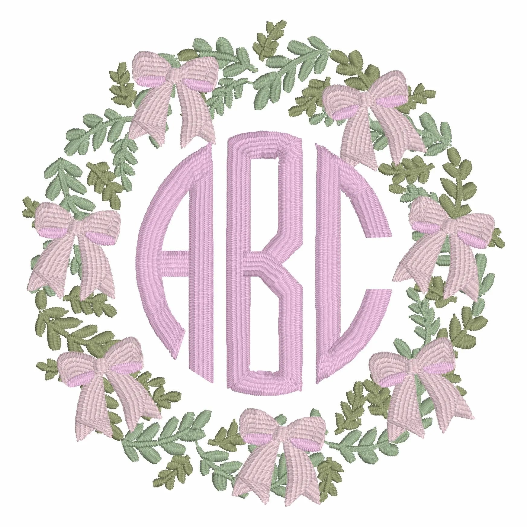 Grandmillennial Wreath Embroidery Design: Coquette Bow Monogram Frame (4 Inch, 10 Formats, Instant Download)