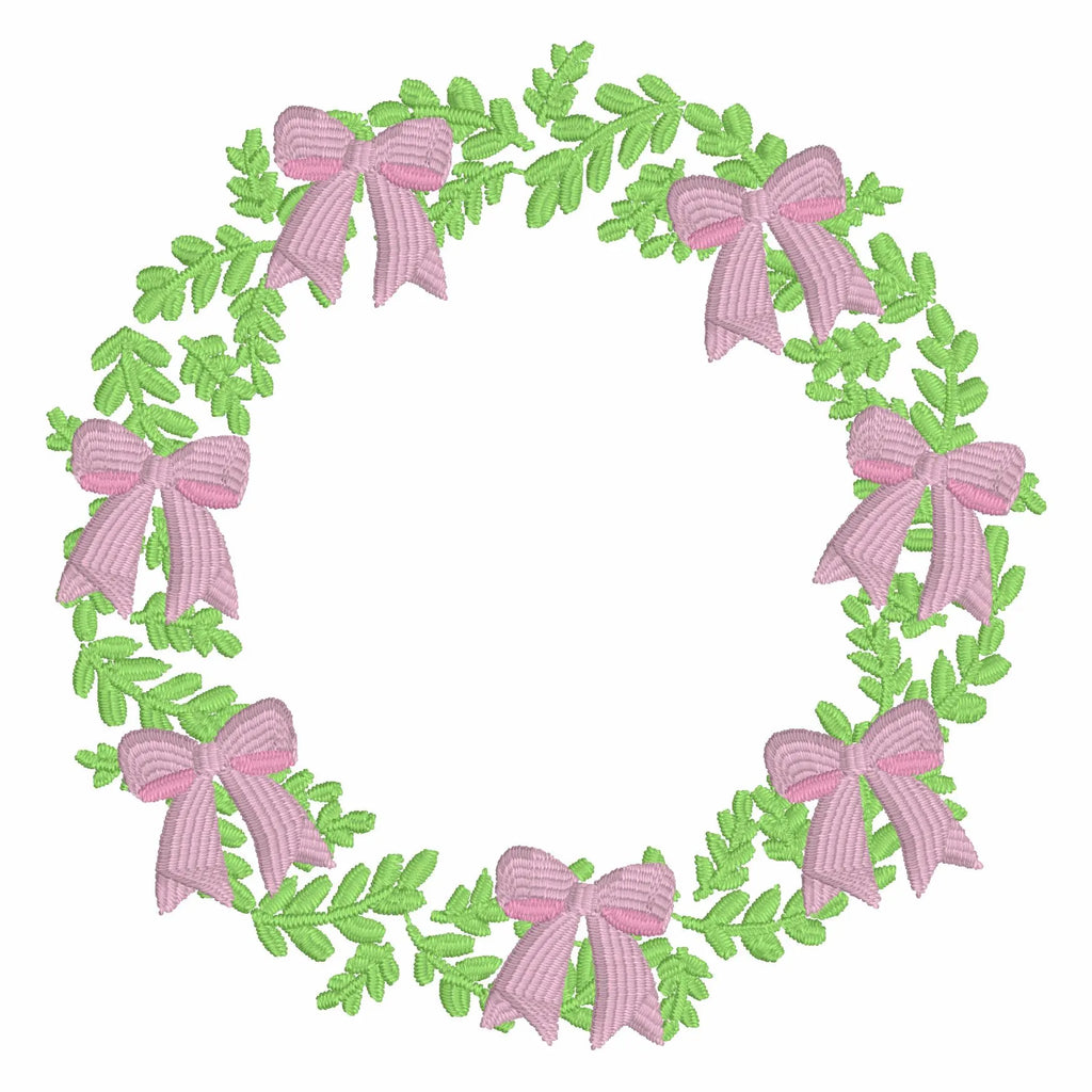 Grandmillennial Wreath Embroidery Design: Coquette Bow Monogram Frame (4 Inch, 10 Formats, Instant Download)