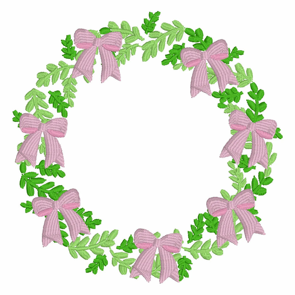 Grandmillennial Wreath Embroidery Design: Coquette Bow Monogram Frame (4 Inch, 10 Formats, Instant Download)