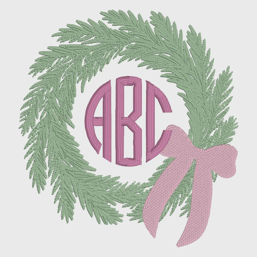 Bow Christmas Wreath Embroidery Design with Bow: Monogram Frame (10 Stitch File Formats)