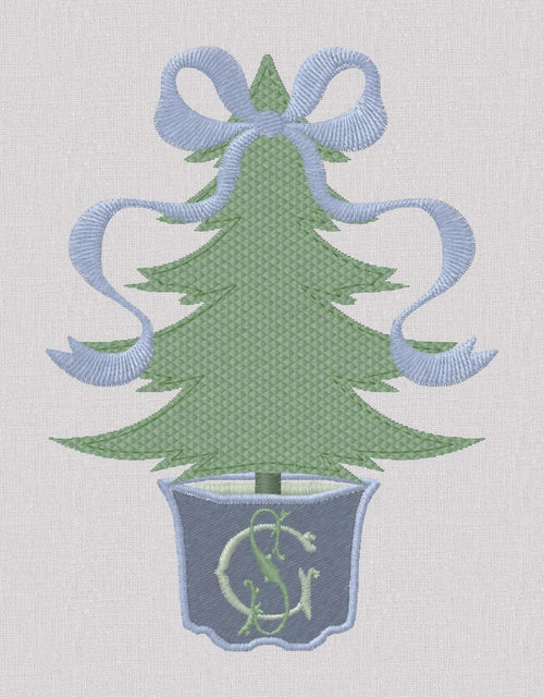 2 Sizes Bow Topped Christmas Tree Monogram Frame Embroidery Design: 4" & 5", 10 Formats