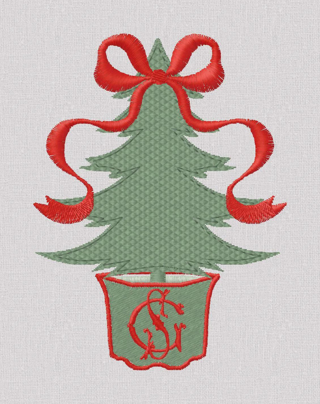 2 Sizes Bow Topped Christmas Tree Monogram Frame Embroidery Design: 4" & 5", 10 Formats